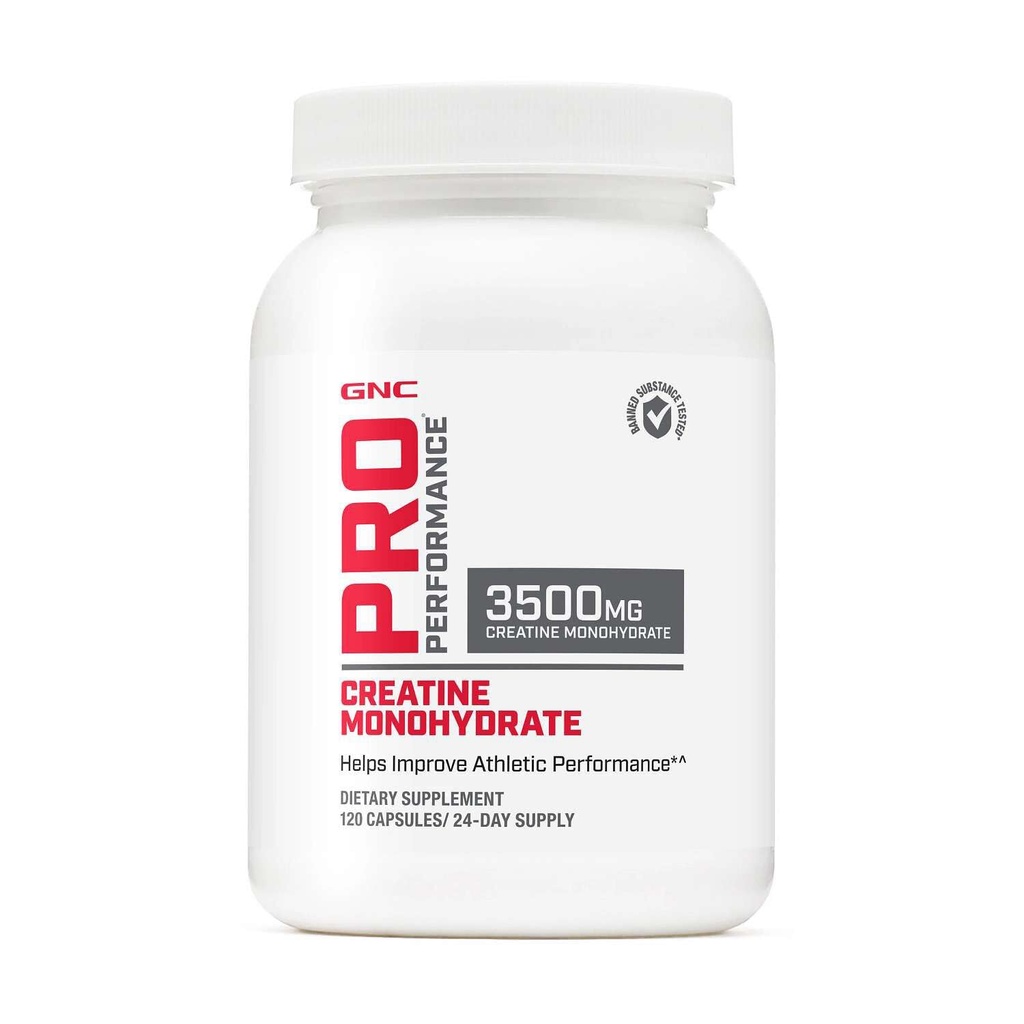 GNC Pro Performance Creatine Monohydrate 3,5g Συμπλήρωμα, Βελτιώνει την οικοδόμηση των μυών, την αντοχή και την απόδοση, 120 κάψουλες, 24 εξυπηρετούν