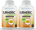 Turmeric Curcumin Supplement - 2250mg/d - Veggie Caps - 95% Curcuminoids with Black Pepper Extract (Bioperine) - 750mg Caps - 100% Organic - Πιο Ισχυρός Κουρκουμάς (Pack of 2)