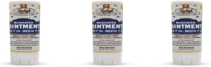 Rawleigh Medicated Ointment Stick 0.5 oz (14.2g) – Classic Aromatic Chest Rub in Portable Stick Format – Non-Greasy – Pack of 3