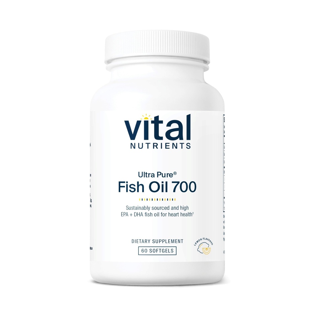 Vital Nutrients Ultra Pure Fish Oil 700 - Supports Heart, Brain, and Joint Health* - Sustainably Sourced High EPA & DHA Omega-3 Fatty Acid - Lemon Flavor - Gluten, Dairy & Soy Free - 60 Softgels