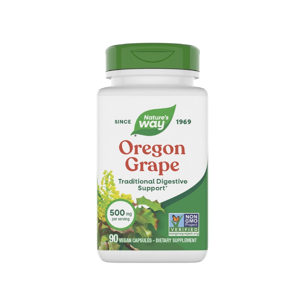 Nature’s Way Oregon Grape, Traditional Digestive Support*, Non-GMO Project Verified, 500 mg per Serving, 90 Capsules (Packaging May Vary)