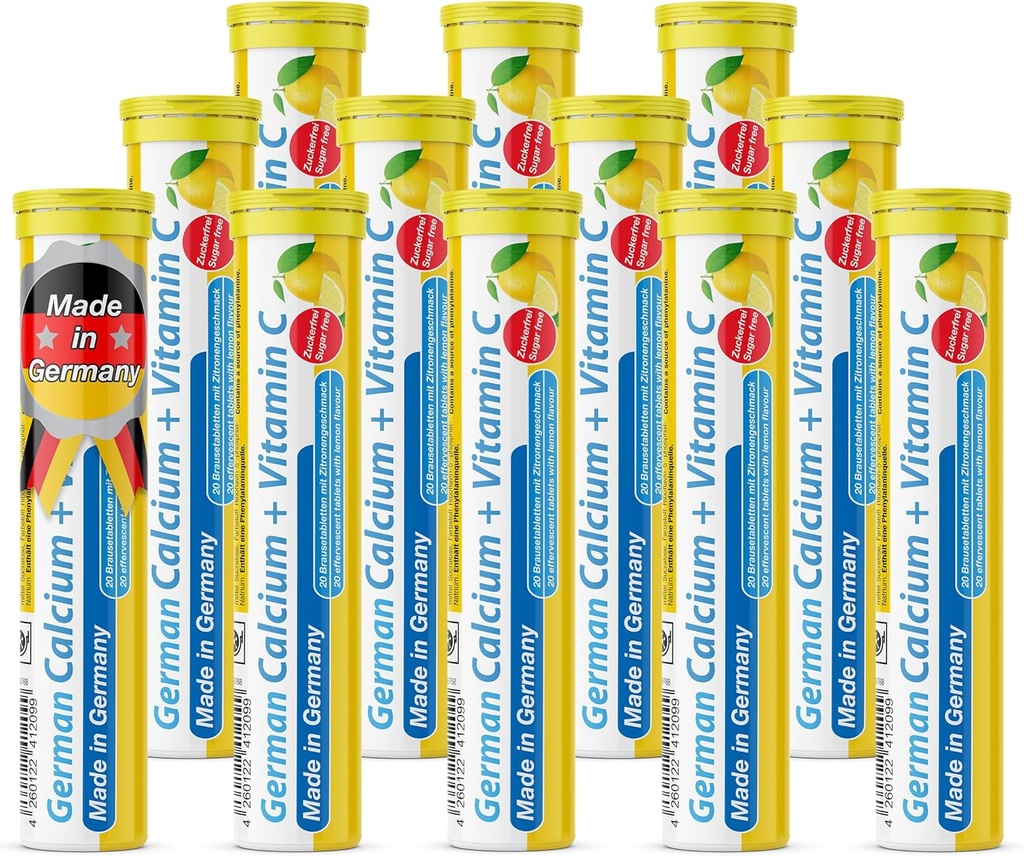 Γερμανικό Ασβέστιο + VIT. C - 240 Vegan Drink Αναβράζοντα Δισκία - Λεμονί Ασβέστη Γεύση - Κατασκευασμένο στη Γερμανία