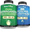 Nutrivein Premium Ashwagandha & Liposomal Glutathion Supplement Bundle: Υψηλής Απορρόφησης Glutathion Liposomal Supplement & Ashwagandha Supplements for Immunity, Balance, Vitality, & Detox