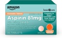   Basic Care Low Dose Chewable Aspirin 81 mg Tablets, Pain Reliever, Orange Flavor, 36 Count