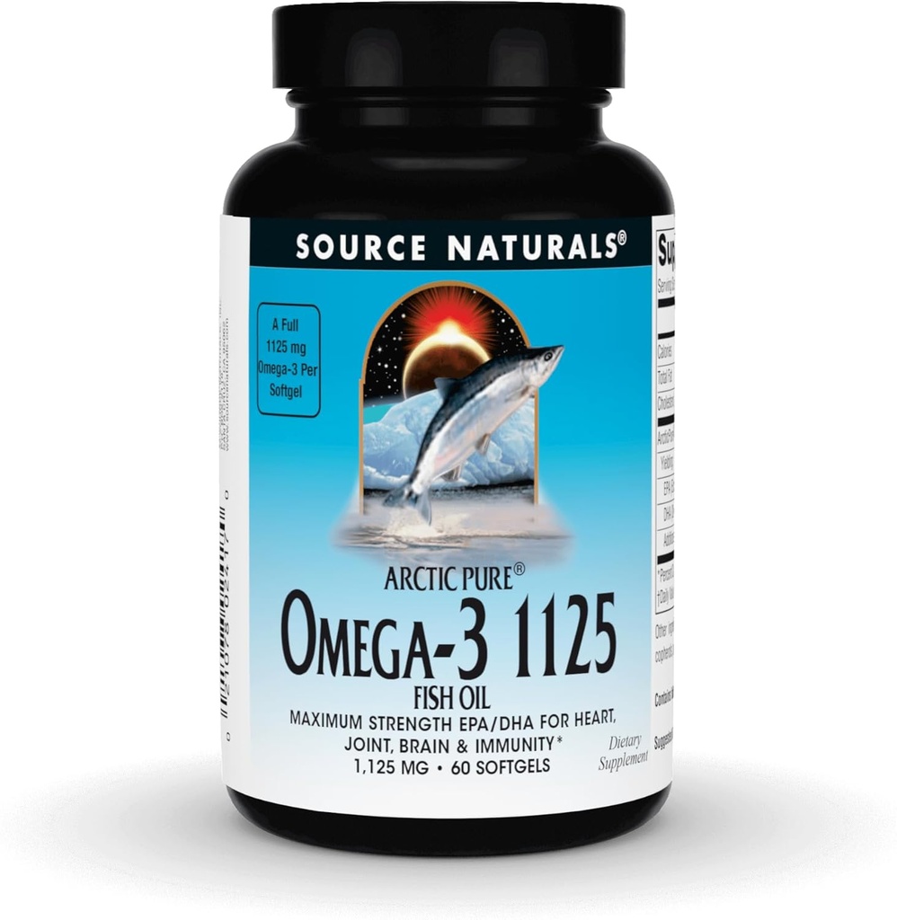 Source Naturals Arctic Pure Omega-3 Fish Oil, Maximum Strength EPA/DHA for Heart, Joint, Brain, and Immunity - 1125mg - 60 Softgels