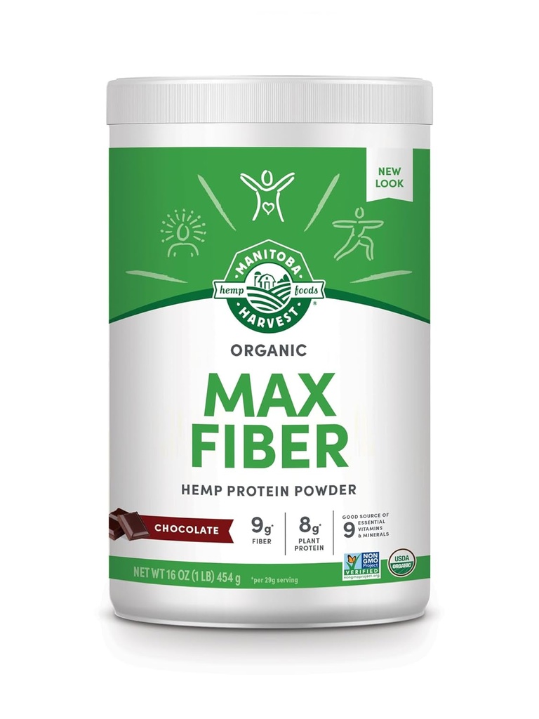 Manitoba Harvest Hemp Yeah Organic Max Fiber Protein Powder, Omegas 3&6 per Serving, Brown, Chocolate, 16 Ounce, Packaging May Vary