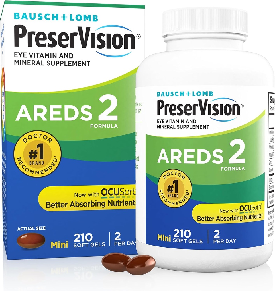 PreserVision AREDS 2 Eye Vitamin & Mineral Supplement, Περιέχει λουτεΐνη, Βιταμίνη C, Ζεαξανθίνη, Ψευδάργυρο & Βιταμίνη Ε, 210 Softgels (Packaging May Vary)