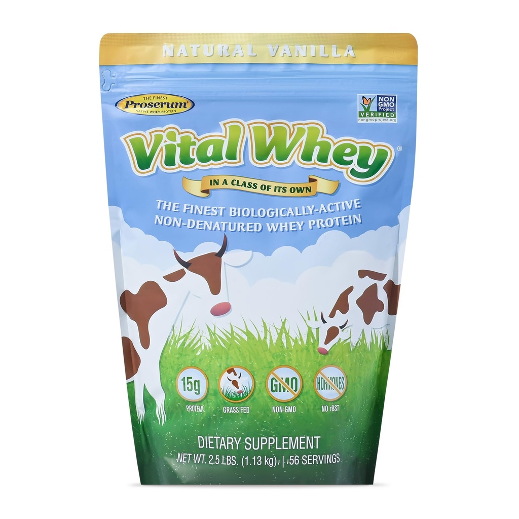 Grass-Fed Whey Protein Powder για την ανοσοποιητική ζωτικότητα, φυσική βανίλια 2.5lbs (56 σέρβις), 15g πρωτεΐνη ανά σερβίρετε, ζωτικός ορός, καθαρό ολιστικό, Διατροφή ευεξίας