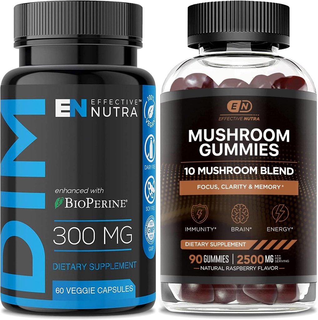 ΑΠΟΤΕΛΕΣΜΑ NUTRA DIM συμπλήρωμα 300mg & Mushroom Gummies 2500mg - Extra Strength DIM + Mushroom Complex για την ισορροπία των οιστρογόνων ορμονών, τη θεραπεία της ακμής & PSOS, ανοσοποιητική υποστήριξη & ενέργεια