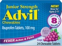 Advil Junior Strength Chewable Ibuprofen Pain Reliever and Fever Reducer, Children's Ibuprofen for Pain Relief, Grape - 24 Tablets
