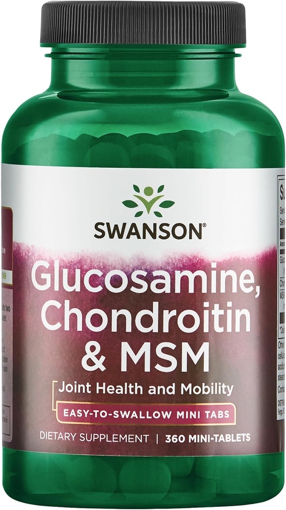 Swanson Mini-Tabs Γλυκοζαμίνη Χονδροϊτίνη & Msm Κοινή Κινητικότητα Ευελιξία Άνετη Καρτιά Συνδετική Υποστήριξη Υγείας Ιστού 750/600/300 Milligrams 360 Tabs