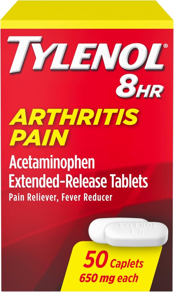 Tylenol 8 Hour Arthritis Pain Relief Extended-Release Tablets, 650 mg Acetaminophen, Joint Pain Reliever & Fever Reducer Medicine, Oral Pain Reliever for Arthritis & Joint Pain, 50 Count