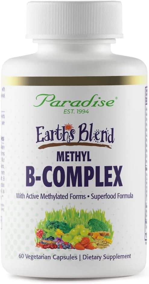 Paradise Herbs, Earth's Blend B-Complex, μεθυλιωμένο, Enzymaticly Active Forms of B Vitamins + Superfoods, Υποστηρίζει την ενέργεια και την ασυλία, 60 κάψουλες