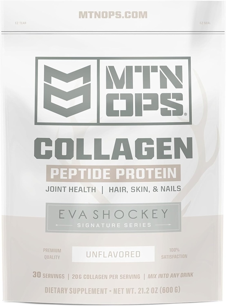 MTN OPS Collagen Peptide Protein Peptide Powder by Eva Shockey's Signature Series, 20g Μη αρωματισμένη πρωτεΐνη κολλαγόνου βοοειδών Peptide per Serving, Zero Sugar, Paleo Friendly, 30 Servings, 21.2 Ουγγιά