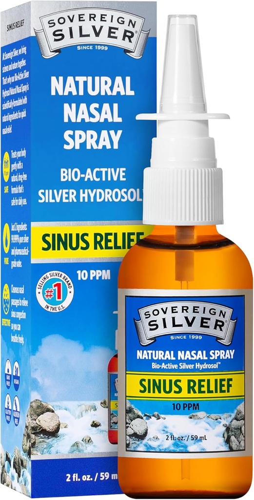 Sovereign Silver Natural Nasal Spray - Colloyal Silver Nasal Spray, Bio Active Mist Mist for Sinus Confusion and Immune Support, Adults and Kids, 10 ppm - 2 fl oz (59mL)
