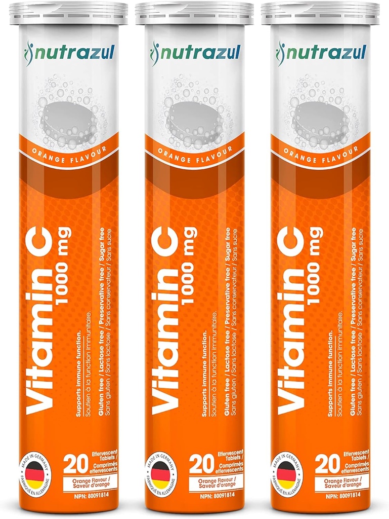 nutrazul Vitamin C 1000mg Αναβράζοντα δισκία - Πορτοκαλί 20’s (Pack of 3) 