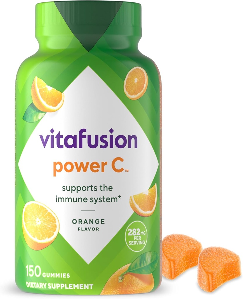 Vitafusion Power C Βιταμίνη C Gummies για ανοσοποιητική υποστήριξη, Πορτοκαλί Γεύση, 282 mg Βιταμίνη C, Αμερική Αριθμός 1 Gummy Vitamin Brand, 50 Ημέρα προσφοράς, 150 Count