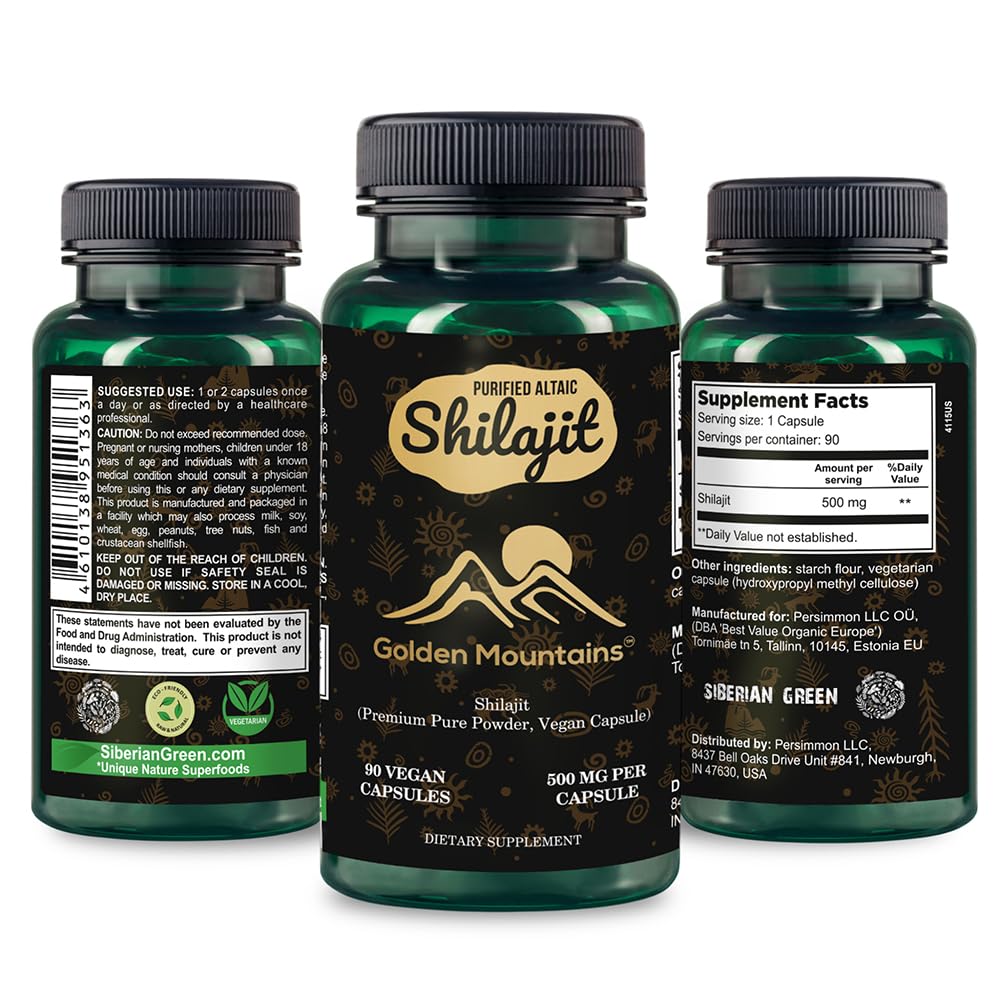 Χρυσά Όρη Shilajit Vegan Κάψουλα 500mg Pure Altai 90 Count Premium Trace Minerals