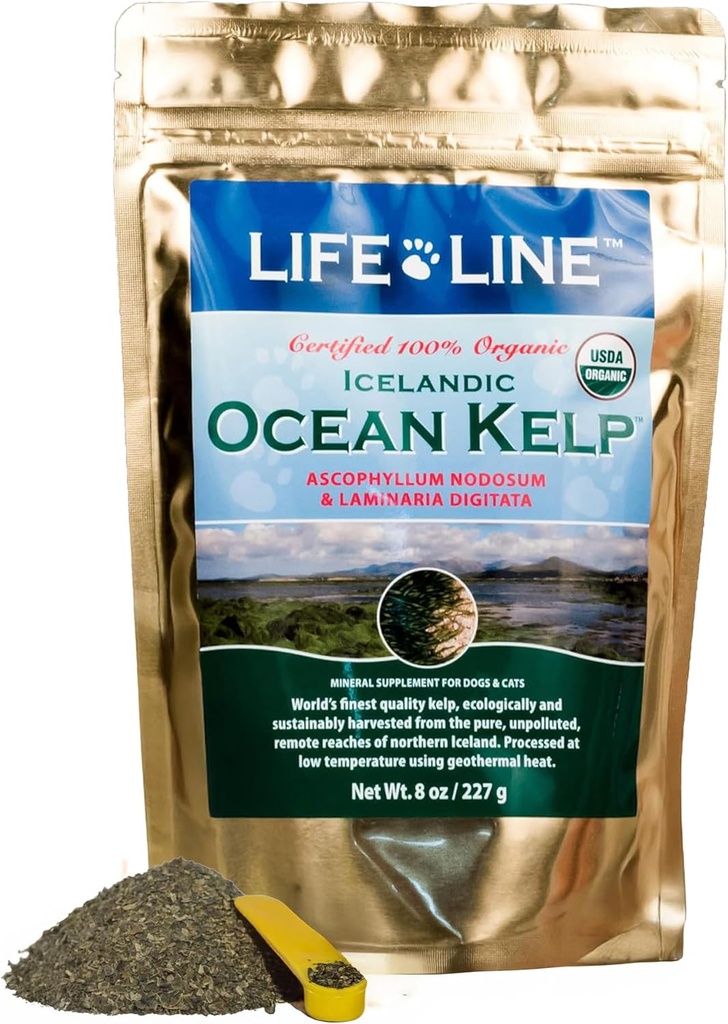 Γραμμή Ζωής Βιολογική Kelp ωκεάνιο σκόνη για γάτες, σκύλους, ζώα και άλογα – Φυσικό συμπλήρωμα ιωδίου για υγιές δέρμα, παλτό και δόντια – Μειώνει την πλάκα και αυξάνει το μεταβολισμό - 8 oz