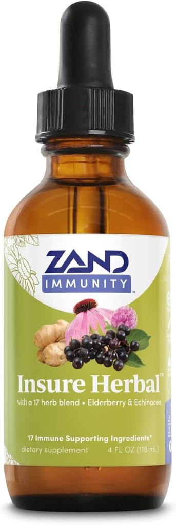 ZAND HERBALS Ασφαλίστε φυτικό υγρό μείγμα - 17 συστατικά ευεξίας - w/Echinacea, Elderberry, Ginger, φασκόμηλο, μέντας και περισσότερα - Χωρίς γλουτένη, Vegan, μη ΓΤΟ, 60-ημέρα εγγύηση, 147 εξυπηρετεί, 4 FL OZ