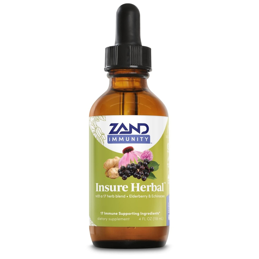 ZAND HERBALS Ασφαλίστε φυτικό υγρό μείγμα - 17 συστατικά ευεξίας - w/Echinacea, Elderberry, Ginger, φασκόμηλο, μέντας και περισσότερα - Χωρίς γλουτένη, Vegan, μη ΓΤΟ, 60-ημέρα εγγύηση, 147 εξυπηρετεί, 4 FL OZ