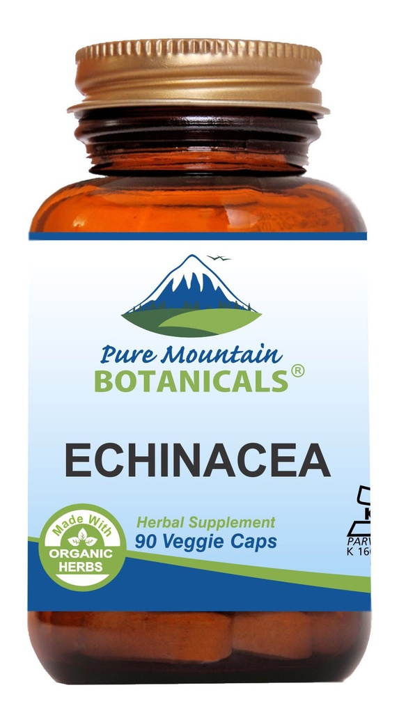 Pure Mountain Botanicals Echinacea Caps συμπλήρωμα - Kosher Vegan Caps με 420mg οργανική ρίζα Echinacea
