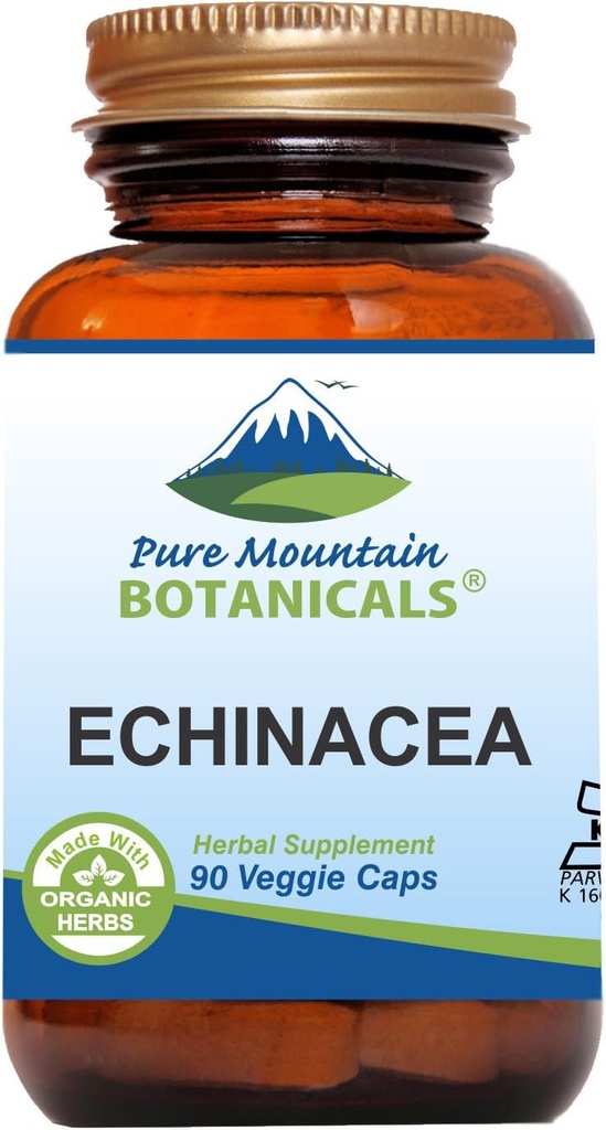 Pure Mountain Botanicals Echinacea Caps συμπλήρωμα - Kosher Vegan Caps με 420mg οργανική ρίζα Echinacea