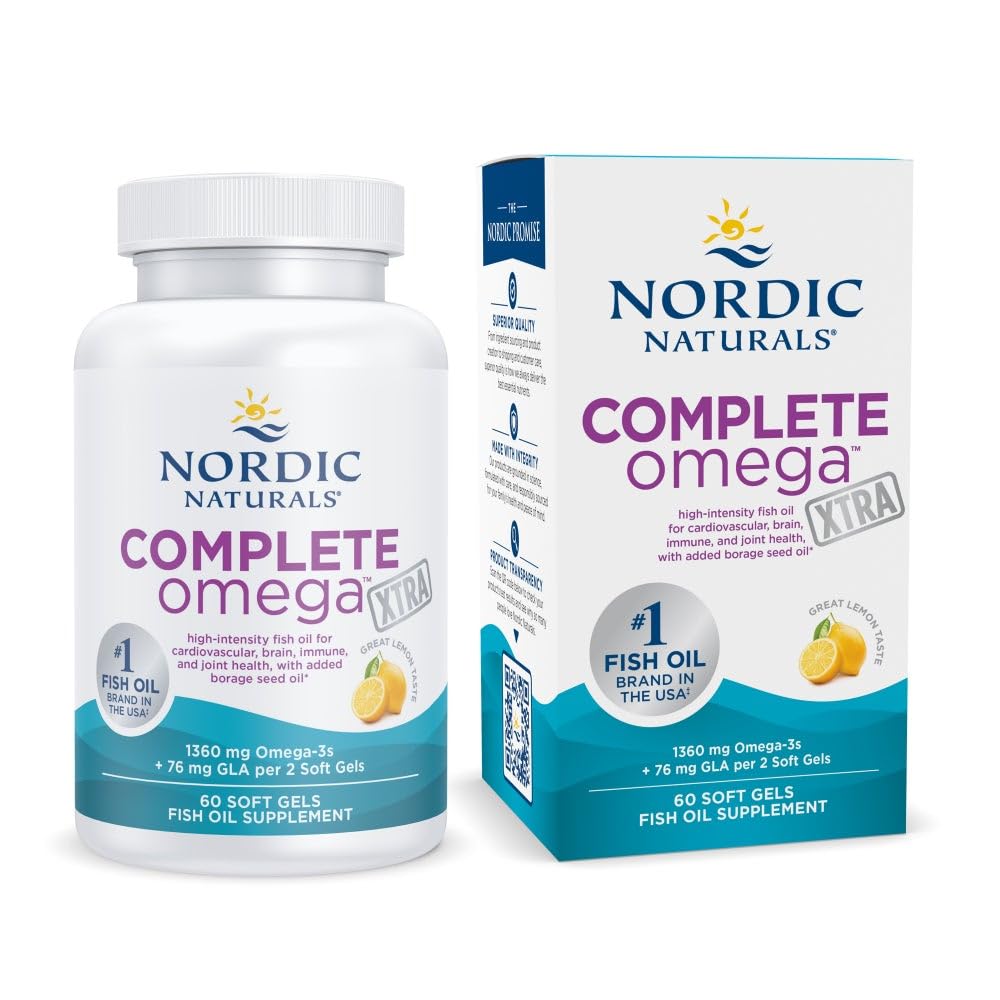 Nordic Naturals Complete Omega Xtra, Lemon - 60 Soft Gels - 1360 mg Omega-3 + 76 mg GLA - Healthy Skin - Cognition - Non-GMO - 30 Υπηρεσίες