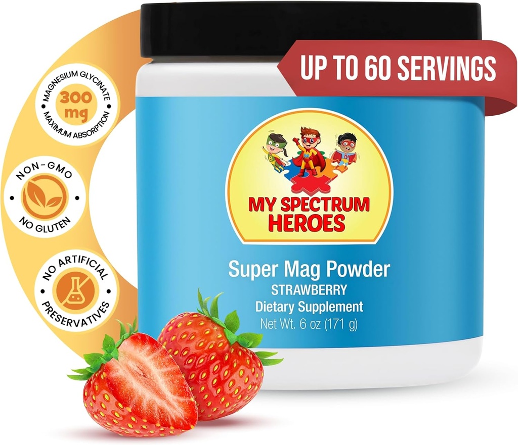My Spectrum Heroes Calm Magnesium Powder - Gentle Magnesium Glycinate Drink Mix for Relaxation, Sleep Support, Digestive Health, and Stress Relief - Vegan, Gluten-Free, 6oz (171g)