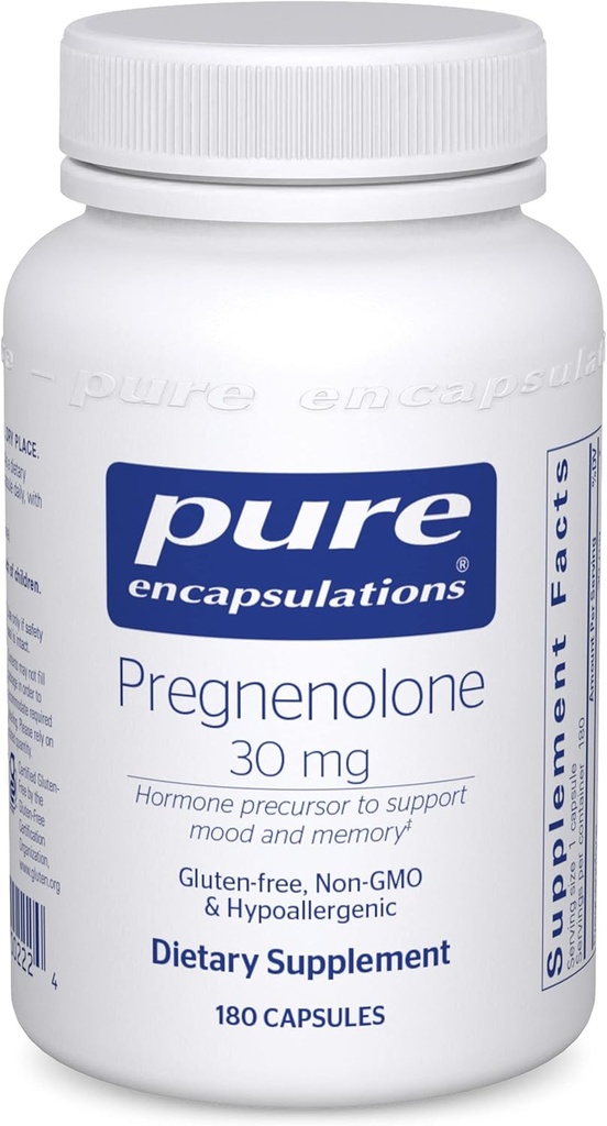 Pure Encapsulations Pregnenolone - 30 mg - Υποστήριξη ορμονών - Υποστήριξη μνήμης & Συμπλήρωμα εγκεφάλου - Χωρίς γλουτένη & Vegan - 180 κάψουλες