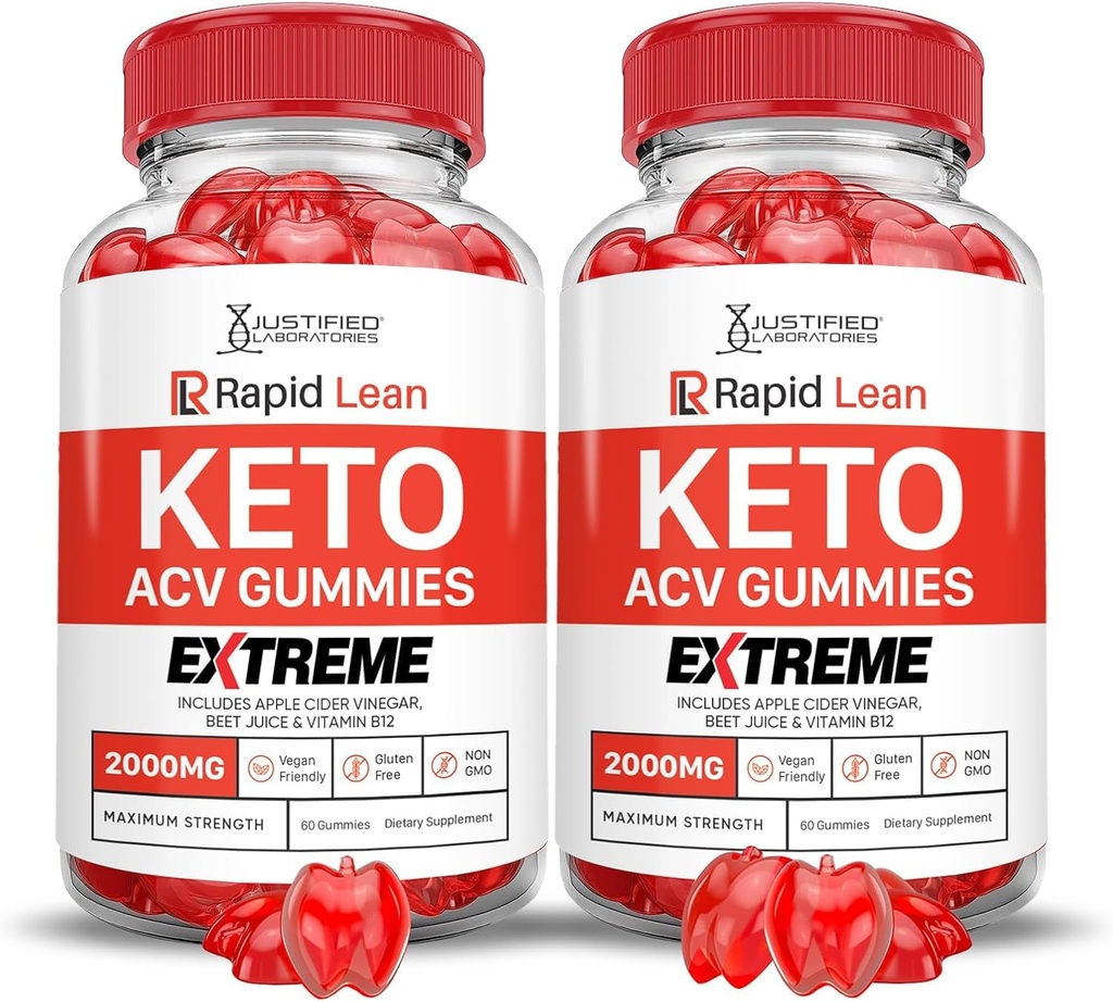 Justified Laboratories (2 Pack Rapid Lean Keto ACV Gummies Extreme 2000MG Rapid Lean Keto Gummies Apple Cider Vinegar Formulated with Pomegranate Beet Juice Powder B12 Vegan Non GMO 120 Gummys