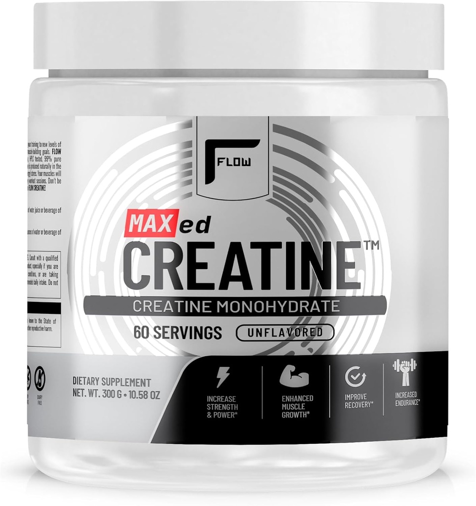 MAXed Creatine® Monohydrate - Micronized, 60 Services, Unflavoured - 300g, Muscle Endurance, Recovery, Stamina - Κατασκευάζεται σε ένα NSF Certified GMP Facility.