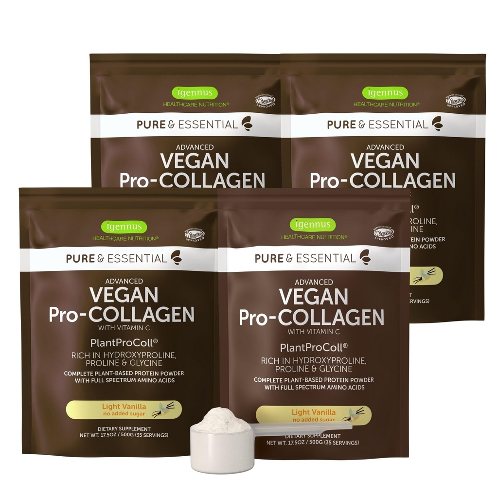 Igennus Advanced Vegan Vanilla Collagen Peptide Peptide Powder, Enhanced with Glycine, Proline & Hydroxyproline & Cofactor Vitamin C, Non GMO, Vegetarian Plant Based Collagen Powder Booster, 140 Servings