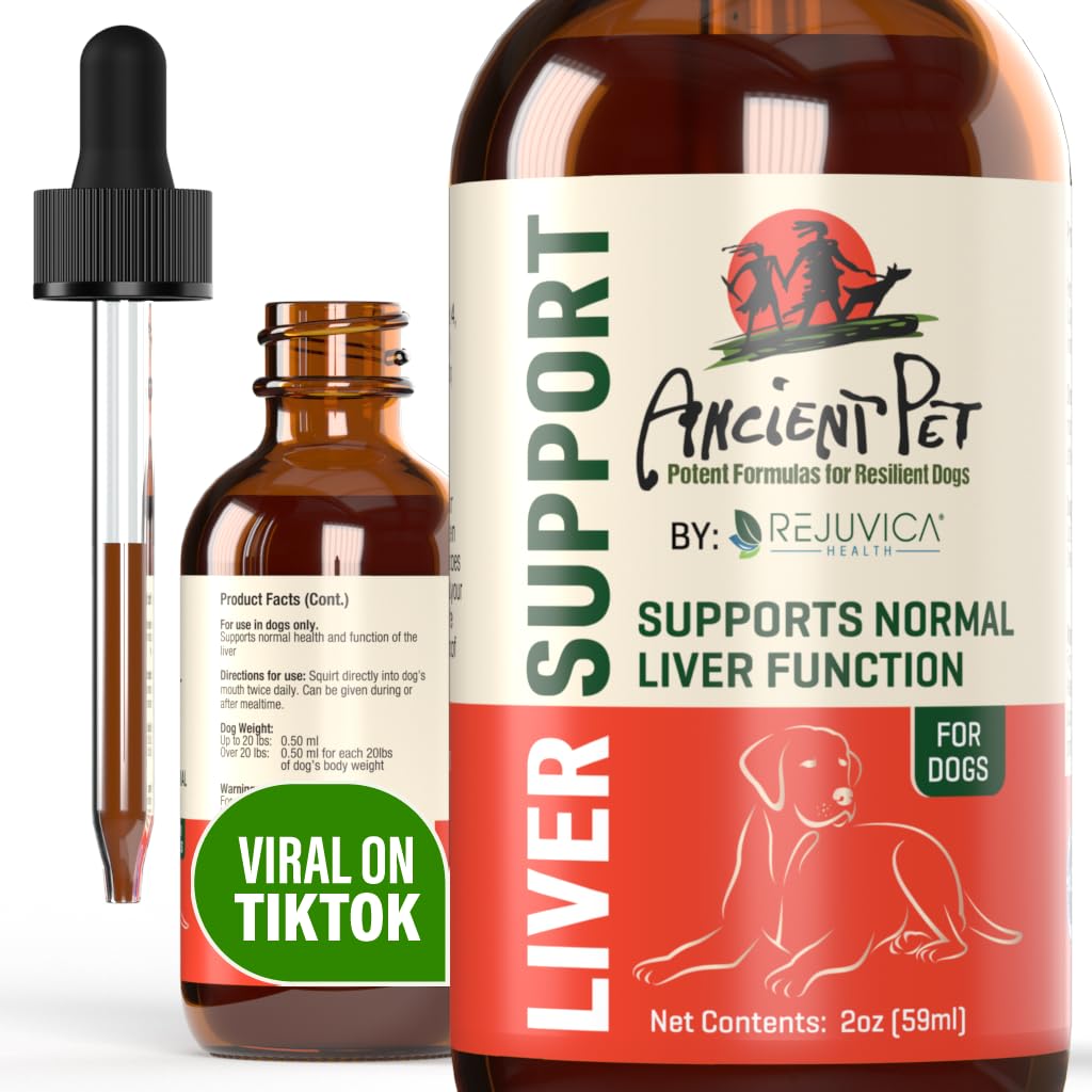 Ancient Pet Liver Support for Dogs & Cats -Απλή παροχή υγρού, Αναμιγνύεται εύκολα με το φαγητό ή το νερό - Γαϊδουράγκαθο, δαντελίων & Artichoke - Ενισχυμένη απορρόφηση - 2 fl oz
