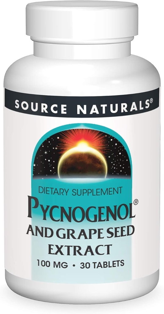 Source Naturals Pycnogenol & Grape Seed Extract 100 mg Dietary Supplement - 30 Tablets - a Potent Combination of Two Powerful Natural antioxidants*