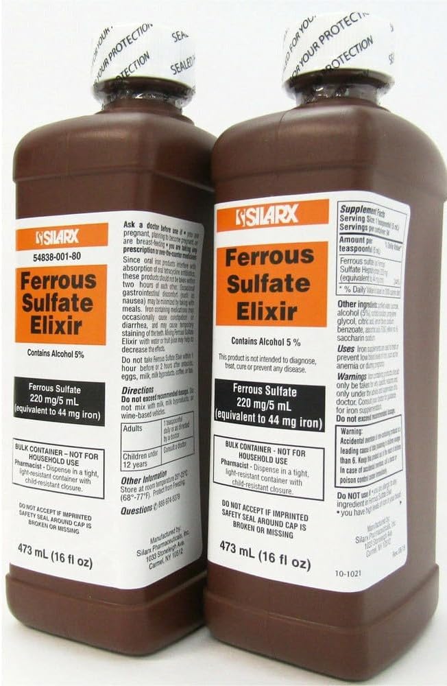 Φιάλη θειικού σιδήρου Elixir 220mg/5mL 16oz - 2 συσκευασίες