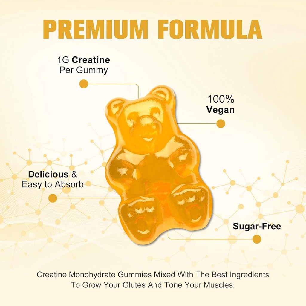 Creatine Monohydrate Gummies μυϊκή δύναμη για άνδρες & γυναίκες, Energy Boost Pre Work Supplement - Ανανάς Γεύση