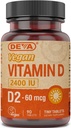 DEVA Vegan Vitamin D2 60 mcg 2400 IU, συμπλήρωμα εργοκαλσιφερόλης χωρίς συστατικά ζώων, 90 δισκία, 1- συσκευασία