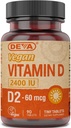 DEVA Vegan Vitamin D2 60 mcg 2400 IU, συμπλήρωμα εργοκαλσιφερόλης χωρίς συστατικά ζώων, 90 δισκία, 1- συσκευασία