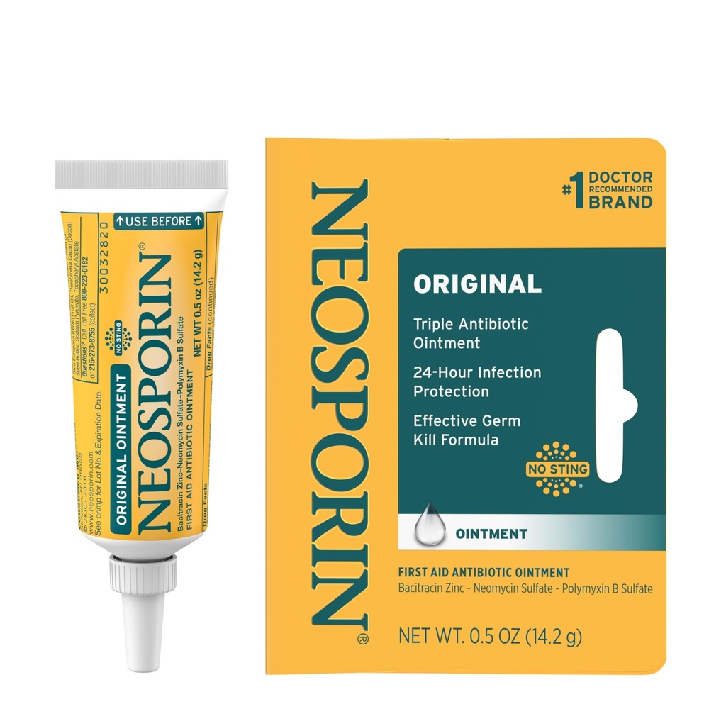 Πρωτότυπο αντιβιοτικό πρώτων βοηθειών Neosporin με ψευδάργυρο Bacitracin για την προστασία της μόλυνσης, θεραπεία τραύματος & ουλές Εμφανιστικό για μικρές περικοπές, σκραπ και εγκαύματα,.5 oz