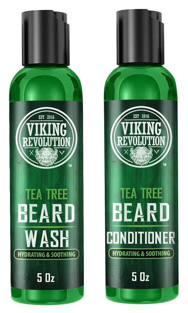 Viking Revolution Tea Tree Beard Wash and Conditioner Set for Men - Φυσικό μαλακτικό με λάδι Argan, βιταμίνη Ε και Ginseng (5 Oz)