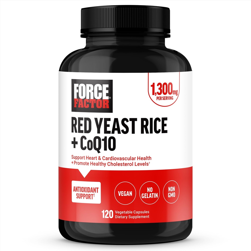FORCE FACTOR Red Yeast Rice + CoQ10 συμπλήρωμα για αντιοξειδωτική υποστήριξη, μη ΓΤΟ, Vegan-Friendly, Premium Quality, 120 κάψουλες