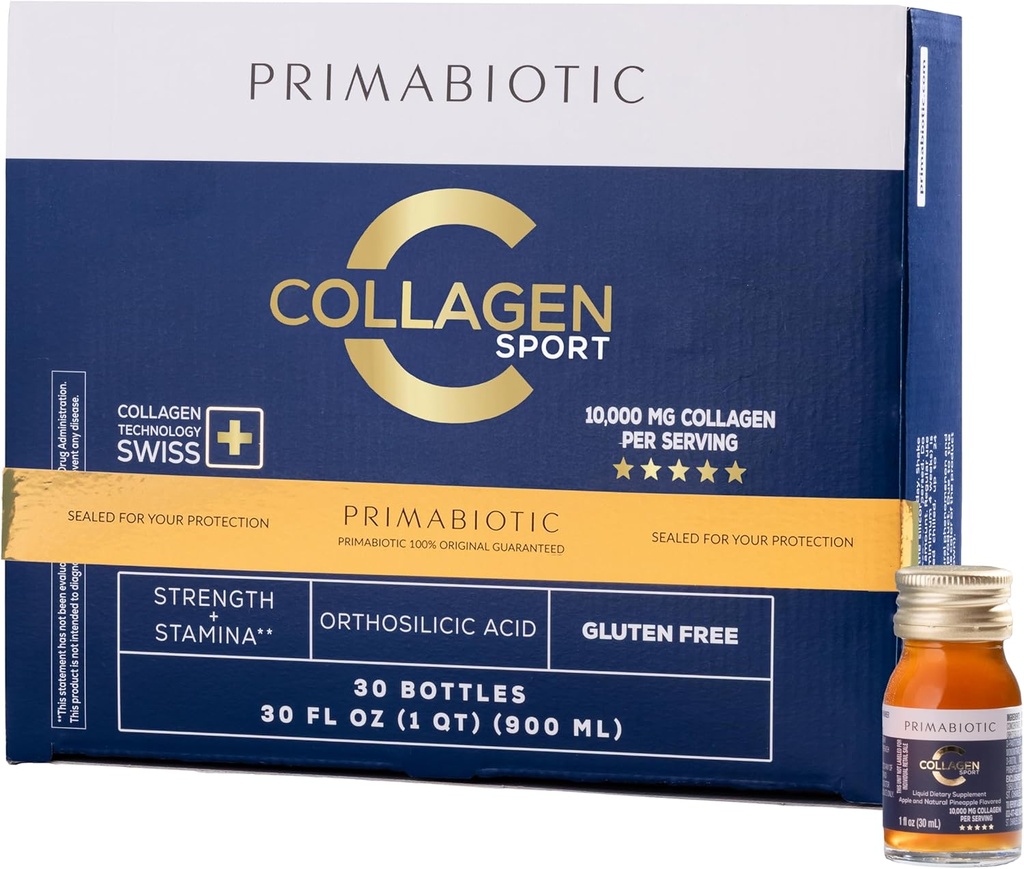 PRIMABIOTIC Liquid Collagen Sport- High Collagen Content [10,000 Mg] Per Serving - Hydrolyzed Collagen Drink and 12 Vitamins Orthosilic Acid 