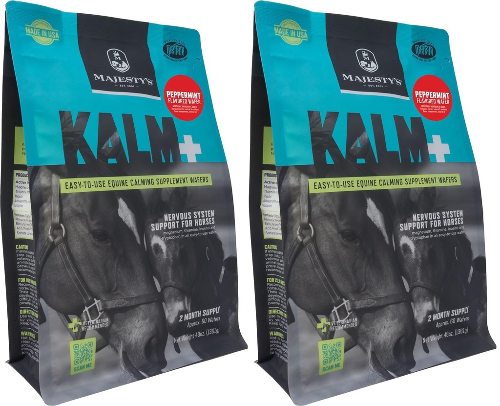 Kalm+ Wafers - Superior Horse/Equine Calming Supplement (Peppermint, 2 Pack (120 Count Total))