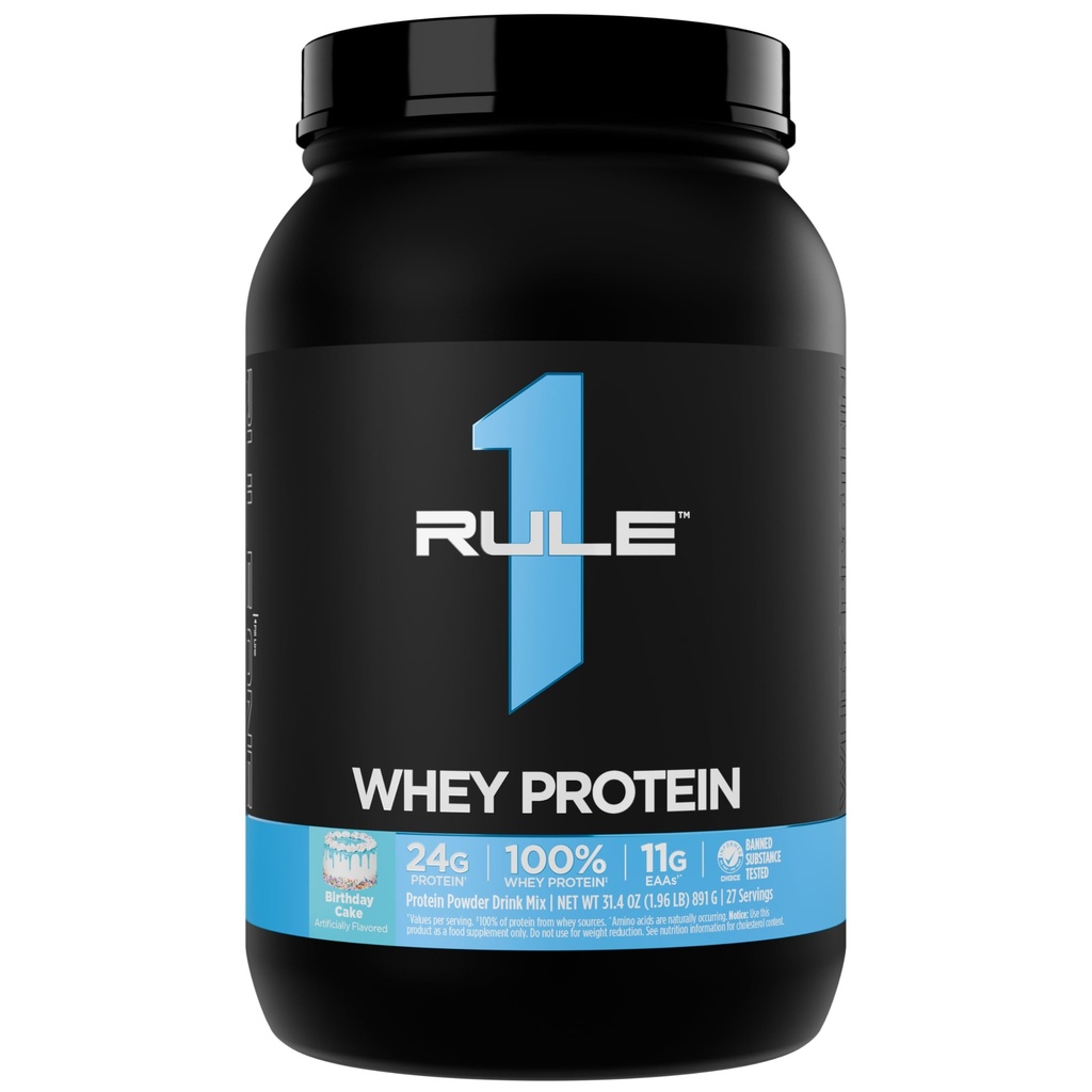 Rule 1 Proteins Whey Protein Powder, Birthday Cake, 27 Servings | 24g Fast-Acting Protein from All-Whey Sources with Naturally Occurring EAAs & BCAAs for Workout Recovery or Anytime Use