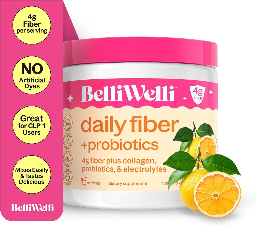 BelliWelli Fiber συμπλήρωμα για γυναίκες & άνδρες – Premium Daily Fiber σκόνη από οργανική ακακία με προσθήκη κολλαγόνου, ηλεκτρολυτών & προβιοτικών – Δεν Bloat, δυσκοιλιότητα & υποστήριξη της υγείας των ούρων (Orange Yuzu)