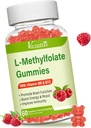 L- Methylfolate 15 mg Gummies with Methyl B12, Folate Supplement for Mood, Brain Health, Immune Support, Raspberry Flavor, 60 Count