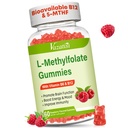 L- Methylfolate 15 mg Gummies with Methyl B12, Folate Supplement for Mood, Brain Health, Immune Support, Raspberry Flavor, 60 Count