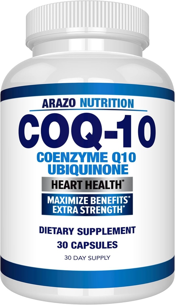 Arazo Nutrition CoQ10 Ubiquinone Coenzyme Q10-200mg Μέγιστη δύναμη Συμπλήρωμα διατροφής - Κάψουλες υψηλής απορρόφησης χωρίς σόγια