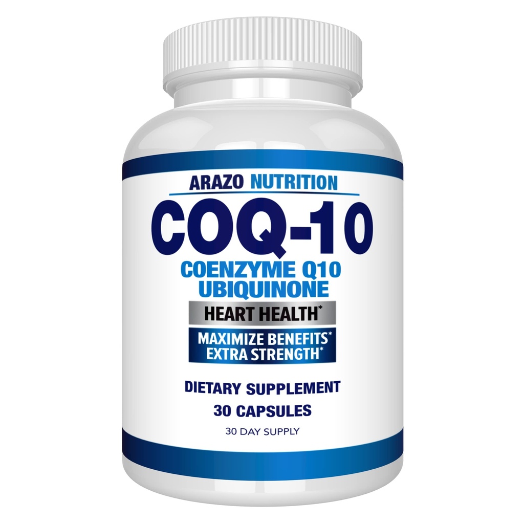 Arazo Nutrition CoQ10 Ubiquinone Coenzyme Q10-200mg Μέγιστη δύναμη Συμπλήρωμα διατροφής - Κάψουλες υψηλής απορρόφησης χωρίς σόγια